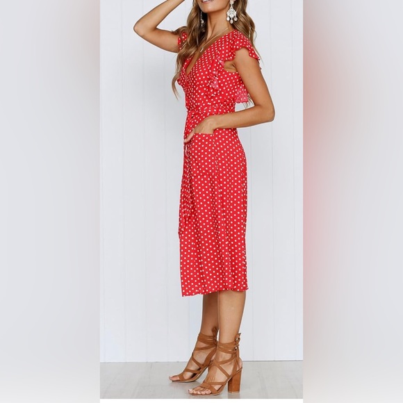 Polka Dot Fluttered Sleeve Dress - Picture 2 of 5